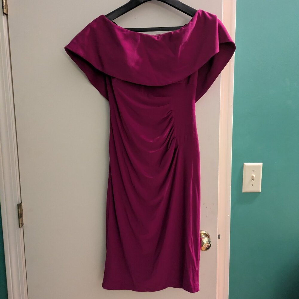 XScape red shirred semi-formal knee-length, sleeveless dress, sz 12